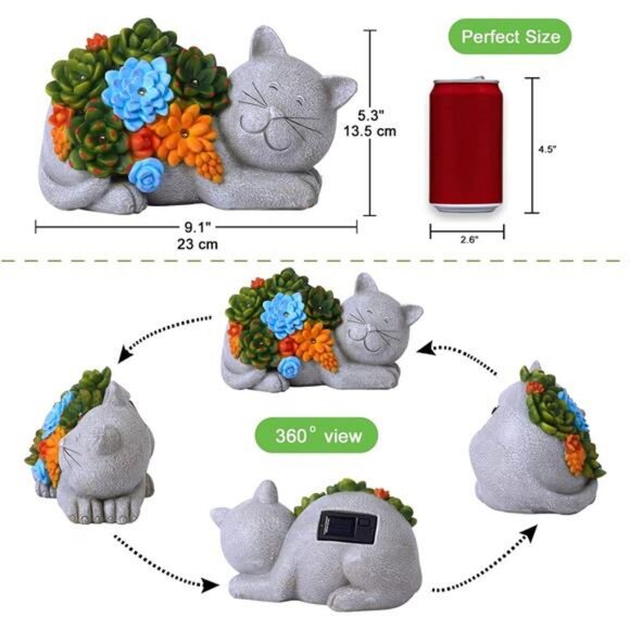 Garden Outdoor Decor Cat Statue - Cat Resin with Solar Light Garden Statues - Picture 3 of 7